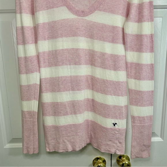 American Eagle Outfitters Y2K Pink & White Stripe V-Neck Long Sleeve Top Medium - Picture 3 of 14